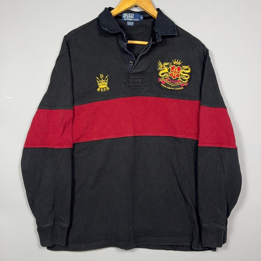 Polo Ralph Lauren Crest Rugby Shirt Long Sleeve Mens Medium Striped Preppy